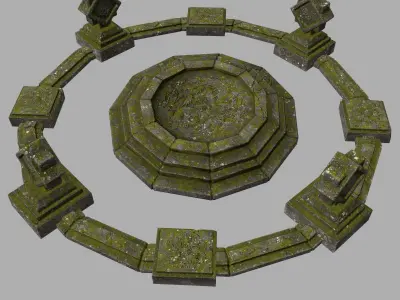 temple 3 stone circle with stones Low-poly 3D model