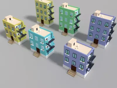 3d  6 buildings   Low-poly 3D model