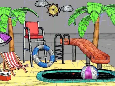 SUMMER MODEL SET MOTION GRAPHICS 3D model