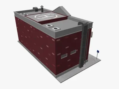 Cartoon Fire Station Low-poly 3D model