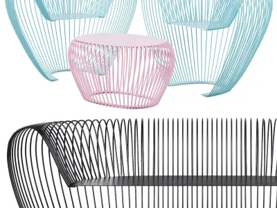 Park benches and table BUBBLE by Concept Urbain 3D model