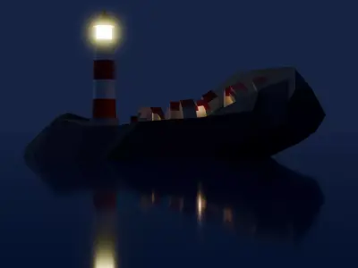 Low Poly Lighthouse Island at Night 3D model