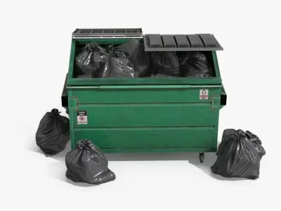 Garbage Dumpster with Garbage Bag 4 COLORS Low-poly 3D model
