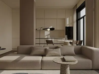 Interior scene kitchen and livingroom 3D model purchase