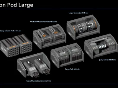 Modular Spaceship Weapons Low-poly 3D model