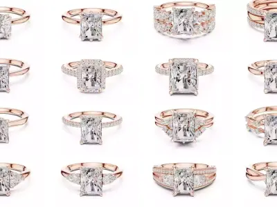 118 Radiant Diamond Rings 3DM STL OBJ FBX 3 Color Render Video 3D Model Pack
