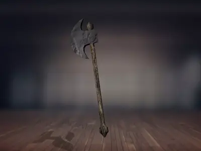 Realistic Axe in middle of wooden floor 3D model
