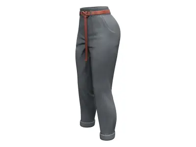 Knot Belt Rolled Legs Elegant Gray Pants Low-poly 3D model