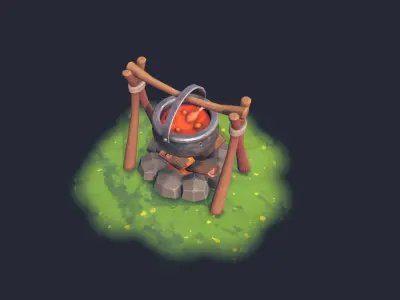Stylized Firepit Low-poly 3D model