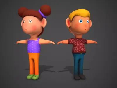 Cartoon Characters Low-poly 3D model