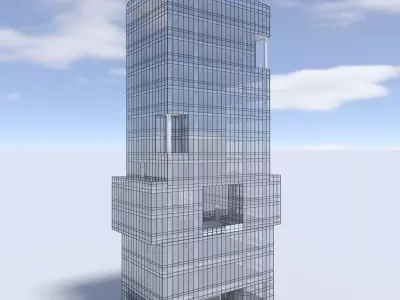Tower 3 tall glass building on cloudy day 3D model