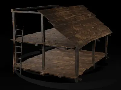 AAA Wooden Enterable Medieval Primal Thatched Cottage Hut 03 R Low-poly 3D model
