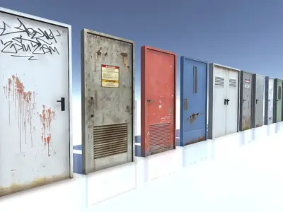 Run down doors Low-poly 3D model