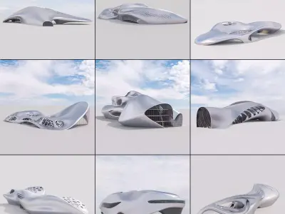 Futuristic building collection 9x 3 3D Model Pack