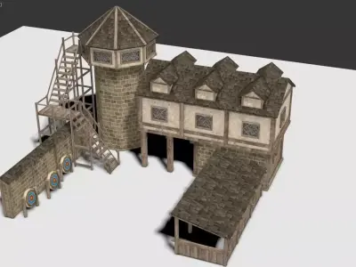 Medieval Archery Building Low-poly 3D model