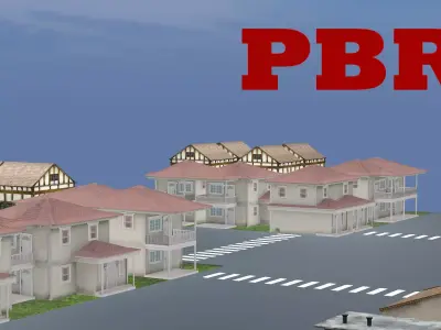 Small Town Row Buildings Pack 3D Model Low-poly 3D model