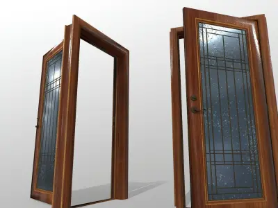 door 2 wooden with glass Low-poly 3D model purchase