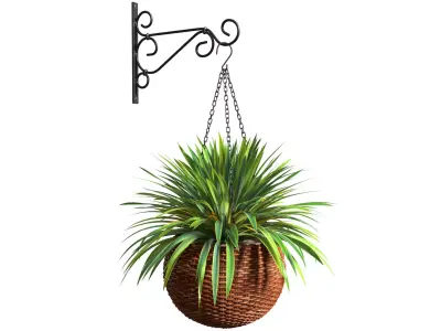 Hanging basket flowerpot rattan pot with flowers 3D model