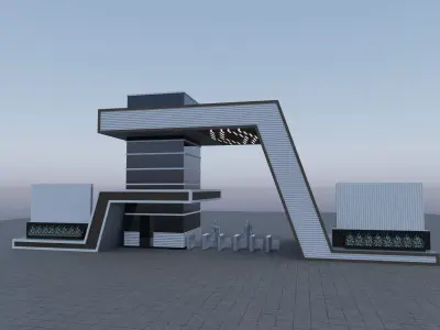 Modern Architectural Entrance Portal with Access Control Low-poly 3D model