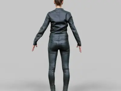 Girl in shiny black outfit Rigged Low-poly 3D model