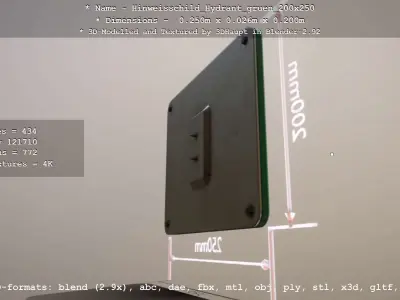 Hinweisschild Hydrant gruen 200x250mm Low-poly 3D model