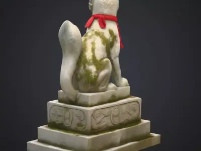Realistic Japanese Inari Fox Guardian Statue 3D Mode 3D model