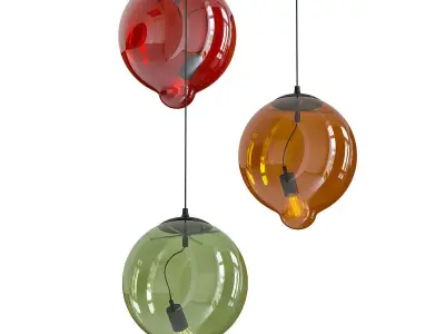 Meltdown three colorful glass balls hanging from ceiling 3D model