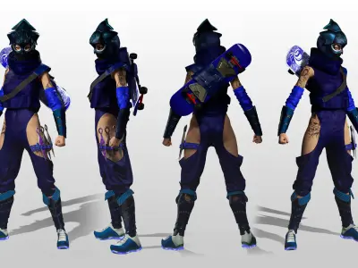 Aokami Stylized Sci Fi Ninja Warrior Game Ready Character Low-poly 3D model