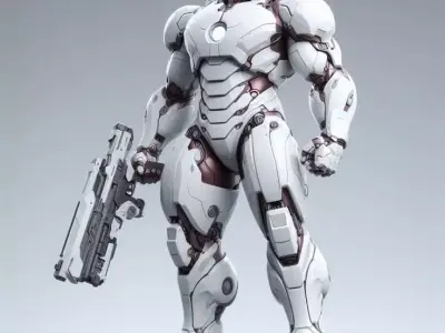 Futuristic White Iron Mech Warrior with Heavy Plasma Rifle 3D model