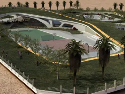 Organic architecture park contemporary  landscape with 3d grass 3D model