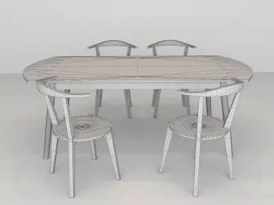 wooden dining set Low-poly 3D model