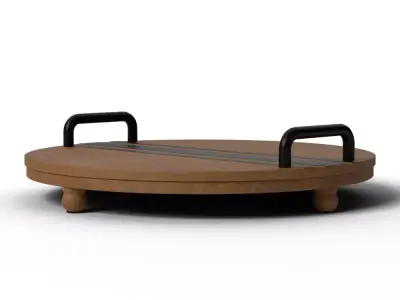 Decorative Ash Wood Tray with Inlaid Black Detail - Linear Motif Low-poly 3D model