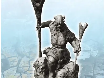 Cyclops with stick in hand 3 - Medieval Fantasy Magic Feudal Old 3D print model