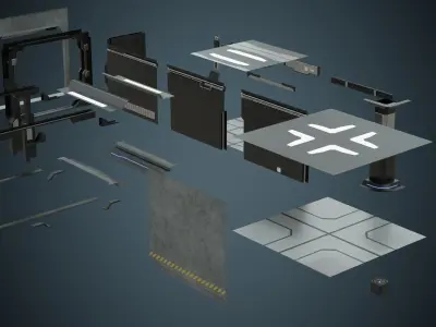 Sci Fi Modular Interior 1A Low-poly 3D model