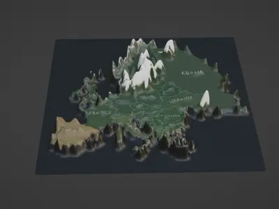 Europe Map Topography  Low-poly 3D model