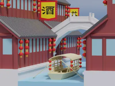 Cartoon Chinese Water Town 3D model