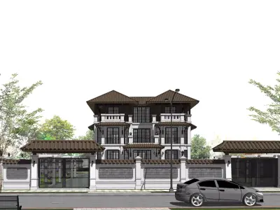 Luxury Neoclassical Villa - Full Exterior - Landscape Design 3D model