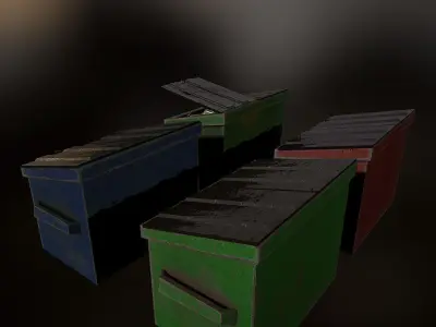 city trash cans and trash bags Low-poly 3D model