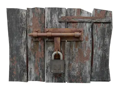 Rusty old door latch and lock   Low-poly 3D model