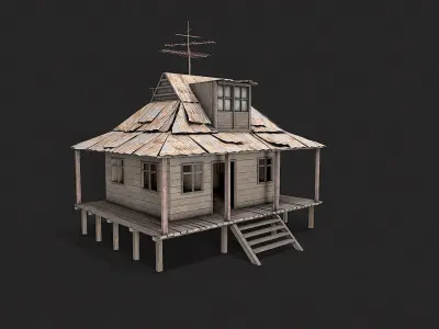 Post Apo Building House Shelter Police Station Collection Low-poly 3D model