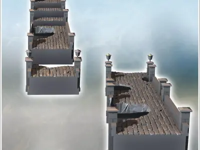 Damaged stone bridge with lamppost and multiple pillars 1 - Mode 3D print model