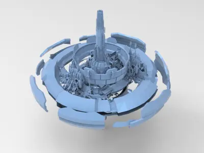 Cycle Ringed capital Floating ship  Low-poly 3D model
