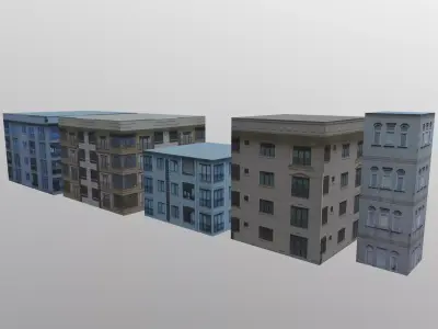 5 apartment with one texture Low-poly 3D model