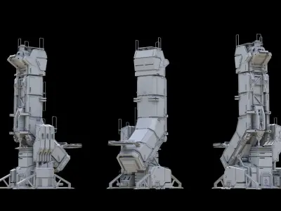 Scifi building construction module  Low-poly 3D model