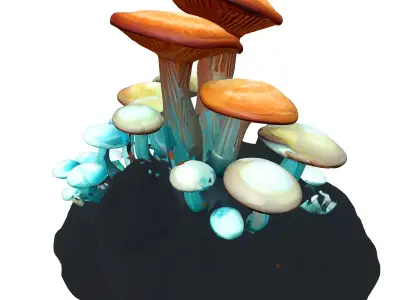 Fantasy Bioluminescent Mushroom Rock Cluster Low-poly 3D model