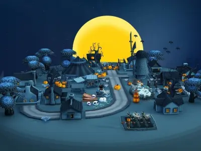Cartoon Halloween Farm  Low-poly 3D model