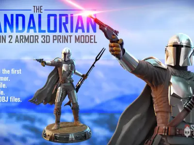 The mandalorian 3d print model star wars statue holding gun 3D print model