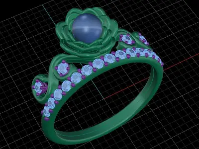 Rose ring with pearl 3D print model