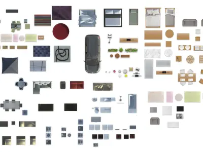 2d furniture floorplan top view PSD 3D model render realistic 3D 3D model