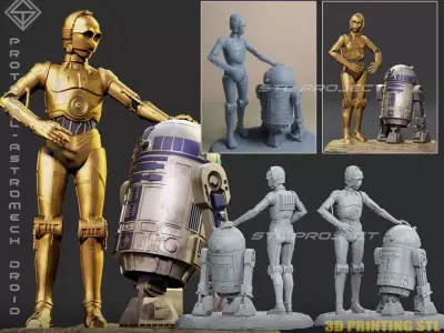 Protocol droid and Astromech droid 3D print model